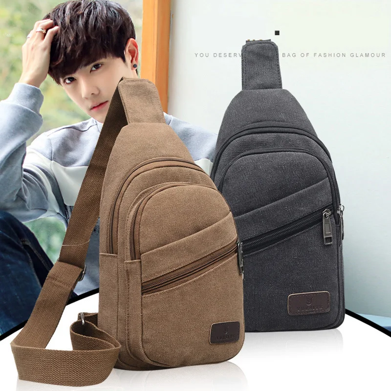 

2021 New Canvas Shoulder Bag Man Casual Tote Outdoor Travel Men's Chest Bag for Men Fashion Messenger Bags Zipper Small Handbag