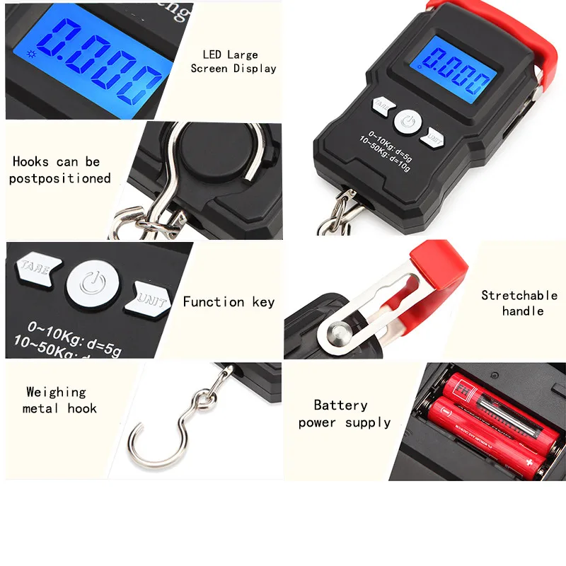 

Multifunction Luggage Scale 22kg/50kg/75kg Large Range Hanging Scale Portable Mini Weighing Scales for Luggage Kitchen Tools