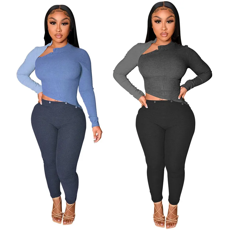 

WUHE Buttons Color Patchwork Ribbed Jumpsuit Spring Women Casual Long Sleeve Skinny Overalls Streetwear Romper