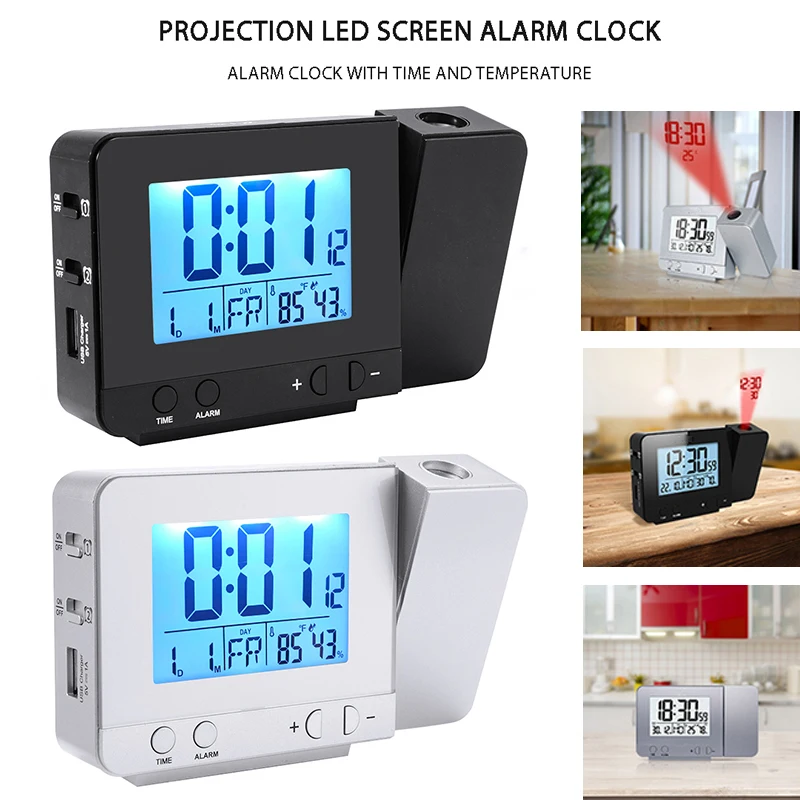 

Цифровой проекционный будильник, светодиодный проектор, цифровые часы с температурой, влажностью, настольные светодиодные часы