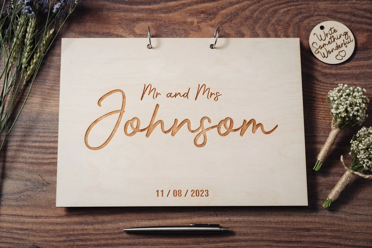 

Custom Name Date Sign Guestbook,Alternatives Engraved Wood A4 Guestbook Album,Personalized Wedding Guest Book,Wedding Decor
