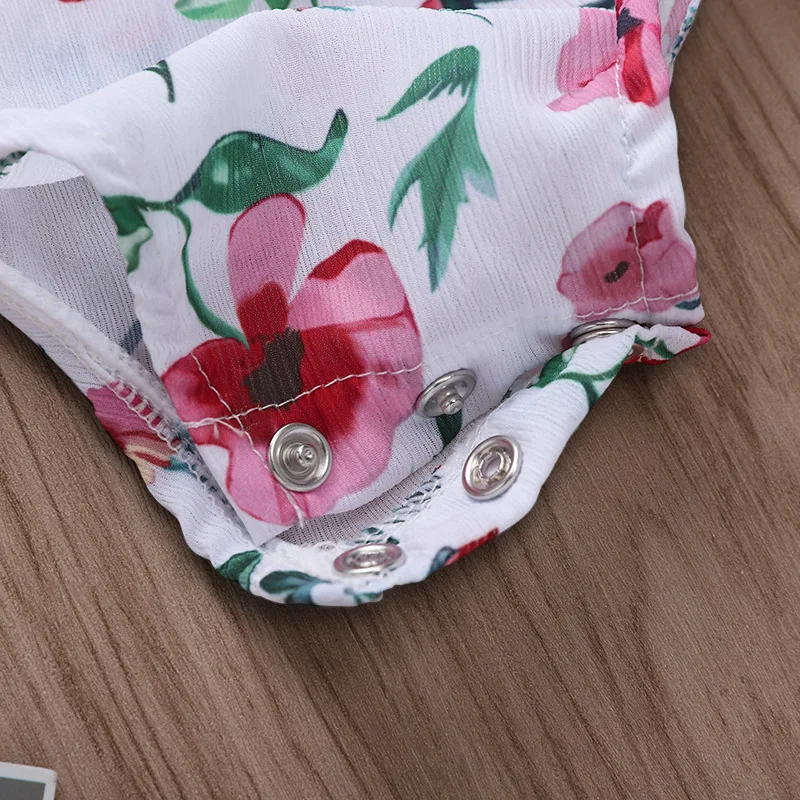 Детское боди с цветочным принтом коротким рукавом и открытыми плечами|Боди для