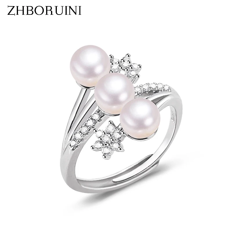 ZHBORUINI New Design Fine Pearl Ring Three Real Natural Pearls 925 Sterling Silver Ring Diamond Female Accessories Jewelry Gift