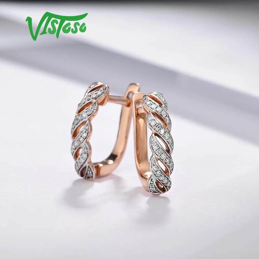 Женские золотые серьги VISTOSO, 14 к, 585 розовое золото, сверкающие Роскошные серьги С вечными бриллиантами, обручальное кольцо, юбилейное ювелирное изделие