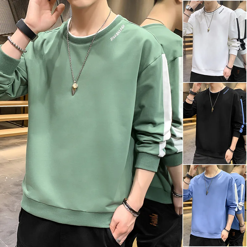 

ZF18sleeve sweater men's round neck 2021 spring and Autumn New Korean fashion sports leisure loose t-shirt men's base shirt