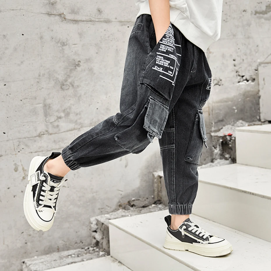 Джинсы для мальчиков детские джинсы с буквенным принтом штаны накладными