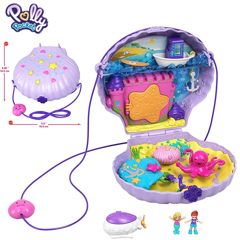 

Original Polly Pocket Dolls House Accessories Furnitures Tiny Power Seashell Purse Kids Girls Toys for Children Birthday Gift
