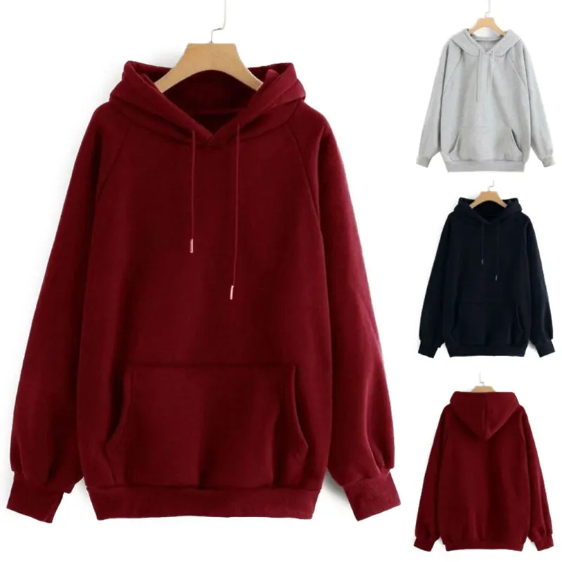 

CAIDA 2021 New Solid Color Fleece Hoodie Women's Casual Hooded Pocket Long Sleeve Pullover Sweatshirt plus size Tops