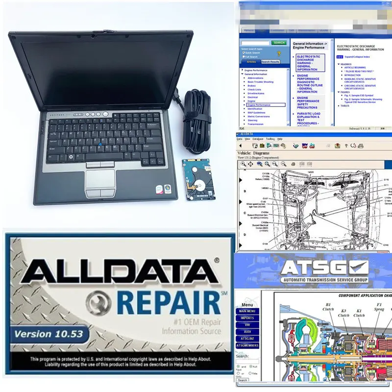Новые alldata 10 53 и mit. ll 2015 олень с ноутбуком d630 установленный для диагностики