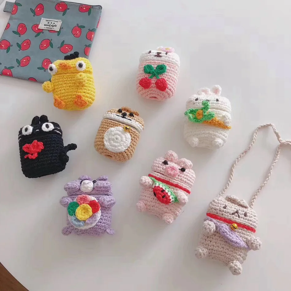 3D Cute Earphone Case for Airpods Case Cartoon Knitted plush Cover for Apple Airpods 2 Case Bear Teddy Dog Rabbit Earpods Case