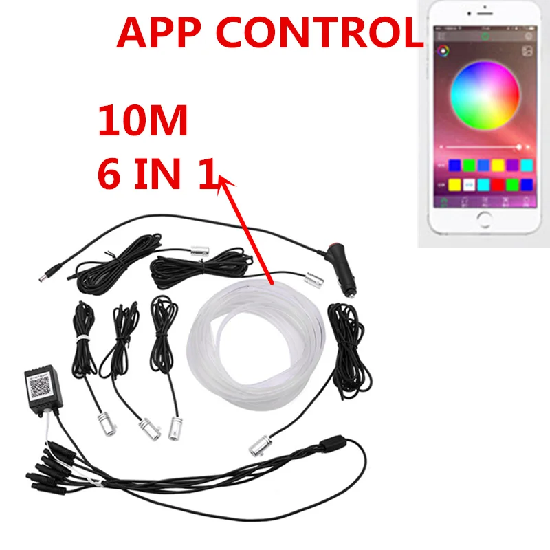 APP Control EL неоновый провод полоса светильник RGB светодиодный звуковой активный интерьера автомобиля светильник многоцветный телефон Управление автомобиля атмосферу светильник 12V - Испускаемый цвет: APP Control