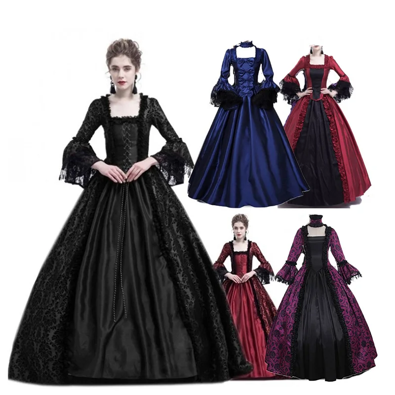 Женское длинное платье с рукавами-колоколами винтажное составного кроя в