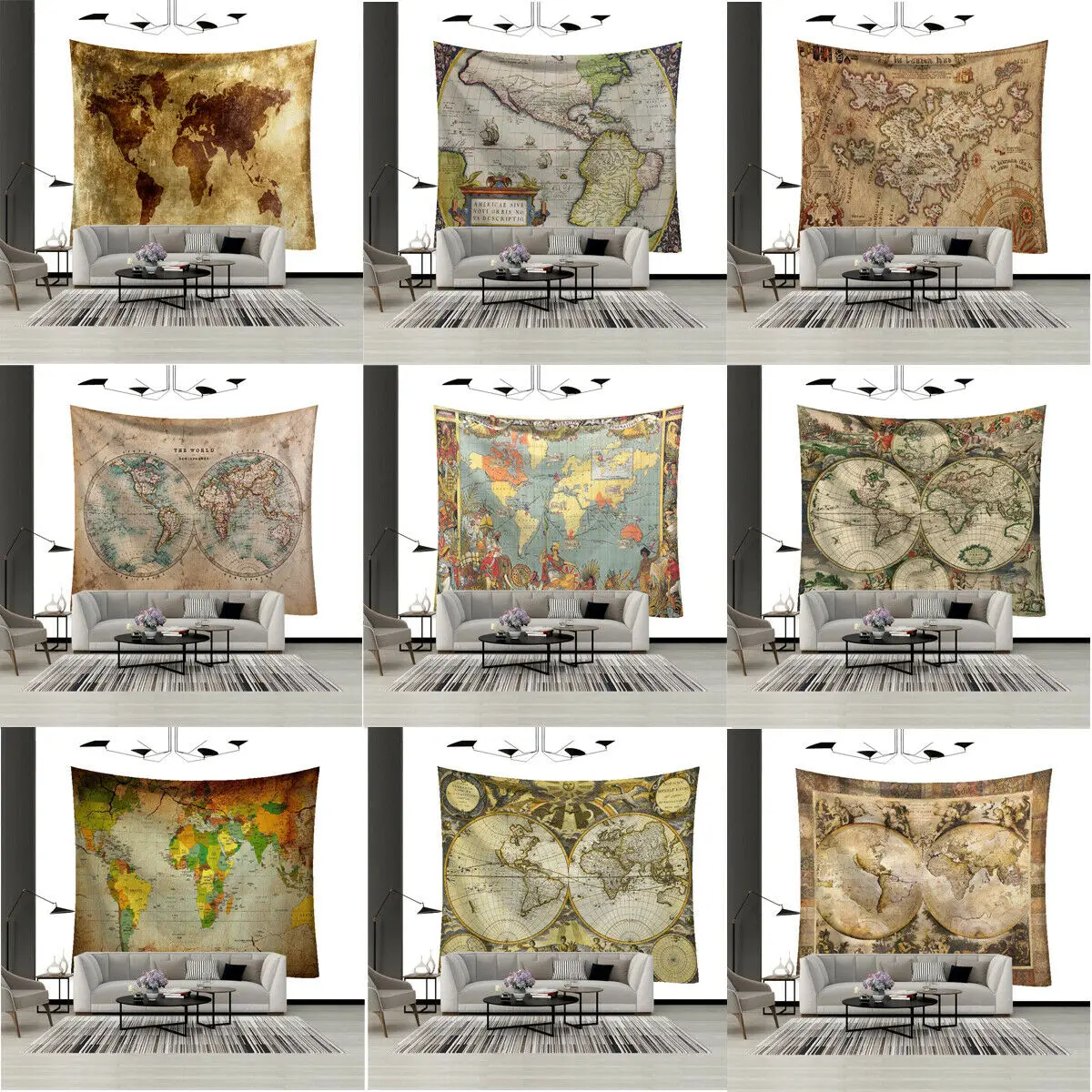 Новый мир карта Psychedelic гобелен полиэстер настенный Настенное подвесное одеяло