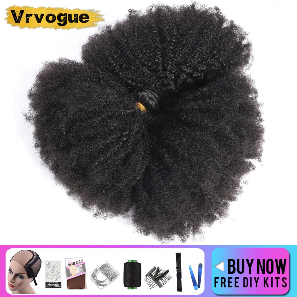 

8-20 Inch Afro Kinky Curly Hair Weave Bundle Deals 100% Human Hair Extension For Black Women Natural Color Vrvogue