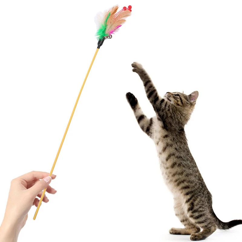 

Dorakitten Cute Cat Teaser Stick Elastic Colorful Fake Feather Cat Wand Toy Pet Interactive Toy With Bell For Pet Products