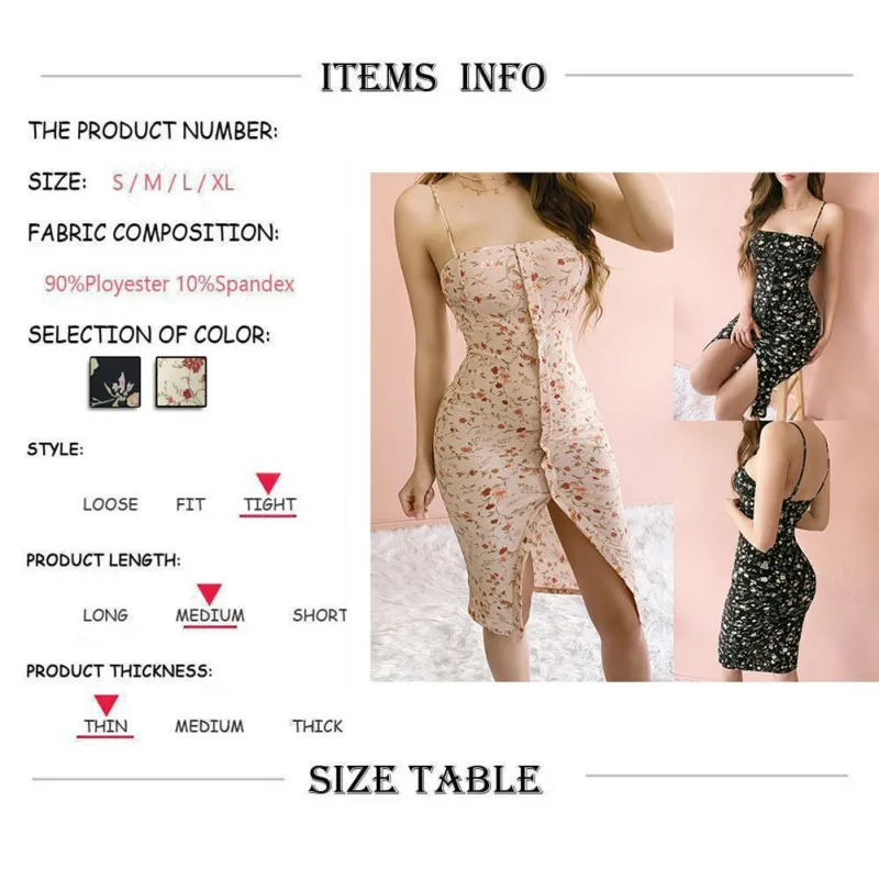 

Women's Summer Sexy Sling Dress Fashion Slim Floral Prints Bodycon Single-breasted Split Dresses