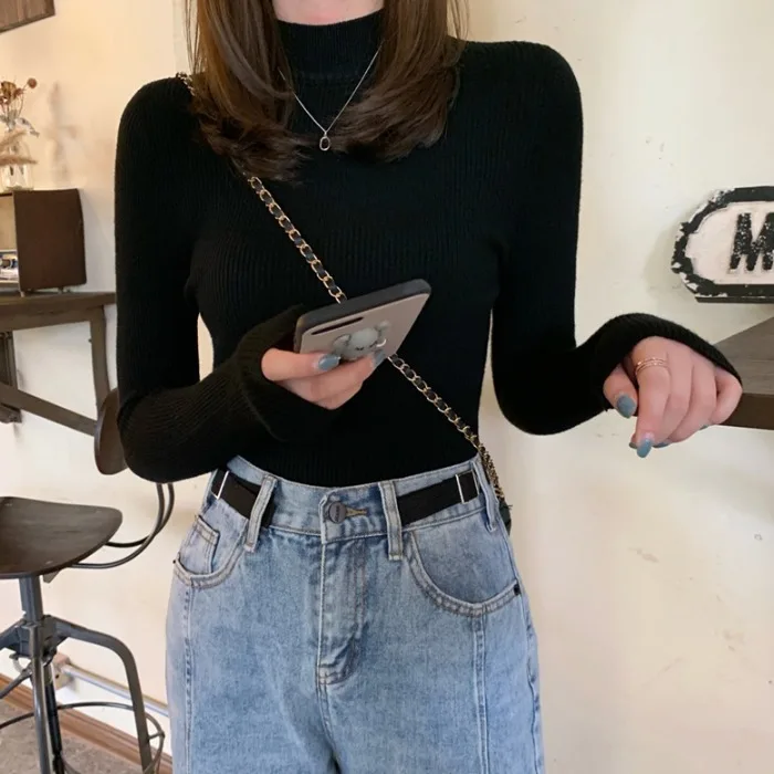 Новинка весна-осень 2021 в Корейском стиле однотонная облегающая Облегающая