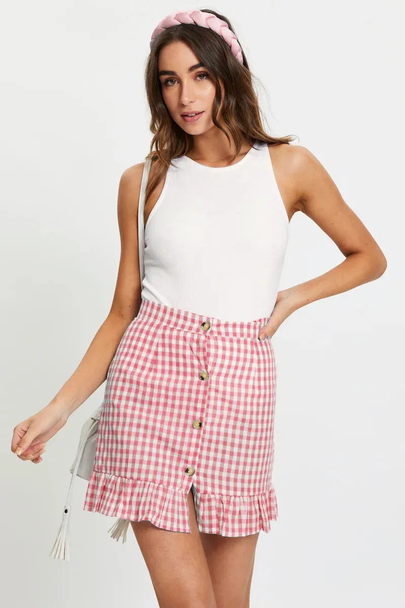 

2021 Summer Women's Plaid Ruffle Skirt High Waist Single-breasted Button Small Fresh Plaid Skirt Women Jupe Courte Femme