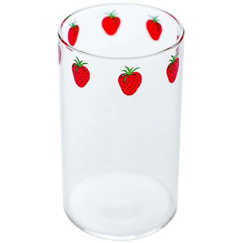 

300ml Strawberry Cute Glass Cup With Straw Creative Transparent Water Cup Student Milk Heat Resistant Glass Nana
