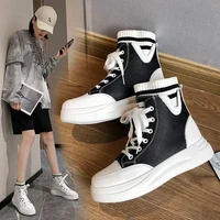 lala ikai autumn and winter new high top sneakers short tube british style round toe mid heel casual solid color womens boots