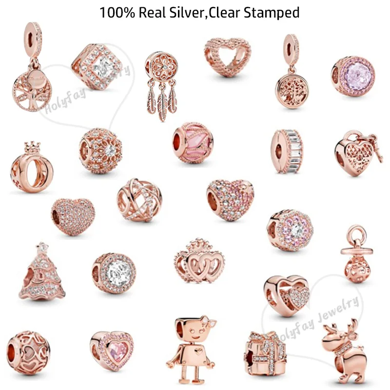 

Authentic 925 Sterling Silver Pave Charms Fit Original Bracelets Rose Gold Christmas Tree Jewelry Sparkling Beads