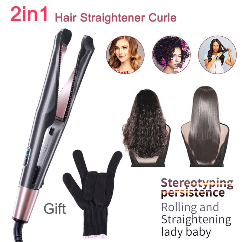 New Professional 2 in 1 Hair Curling & Straightening Iron Straightener Curler Wet Dry Flat hair Tools | Красота и здоровье