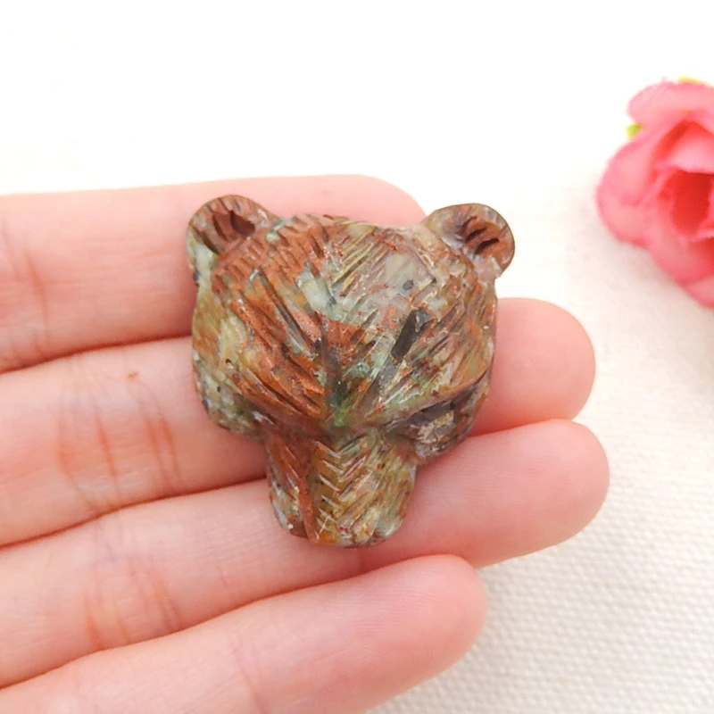 

Natural carved stone jewelry stone Green Opal Carved Bear pendant Bead,Semi-precious stones jewelry accessories 30x29x14mm,11.6g