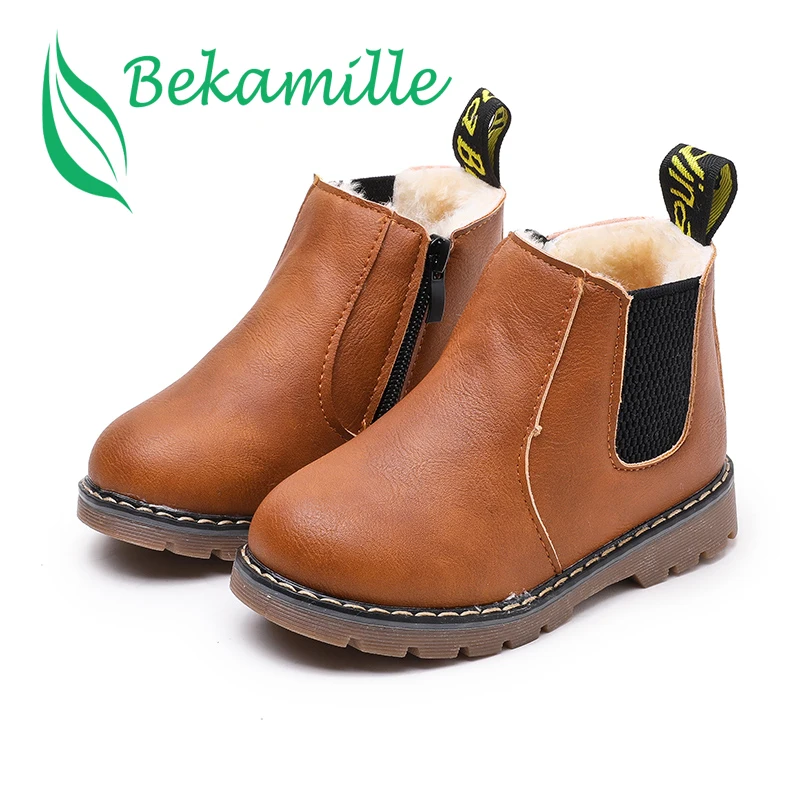 Зимние детские ботинки Bekamille для мальчиков и девочек однотонные в стиле ретро