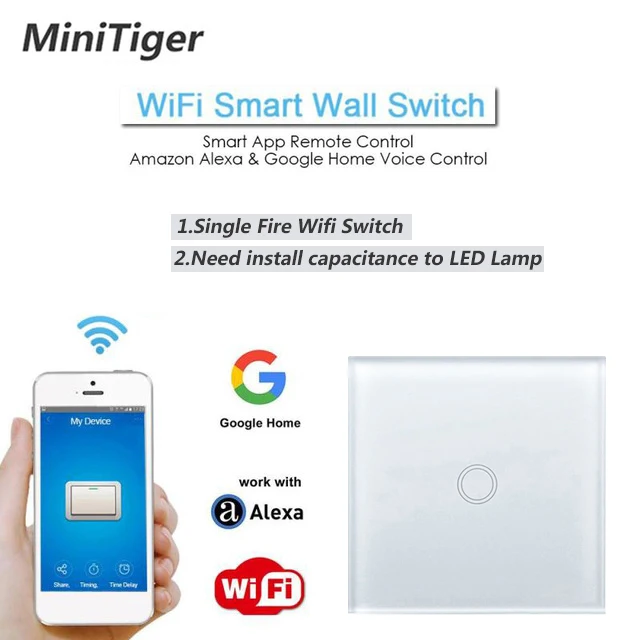 Minitiger Tuya/Smart Life/ewelink wifi 3 банды 1 способ переключатель Хрустальная стеклянная