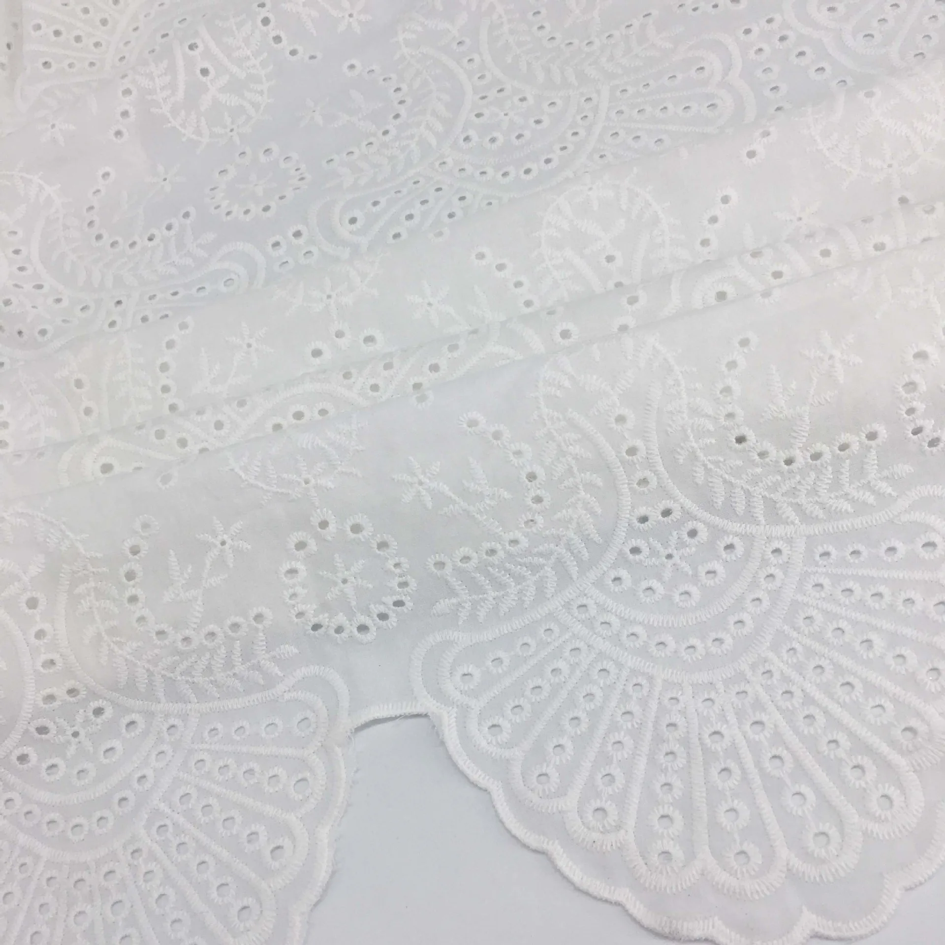 

2021 New Cotton Embroidery White Full-width Blouse Dress Fan-shaped Hollow Fabric