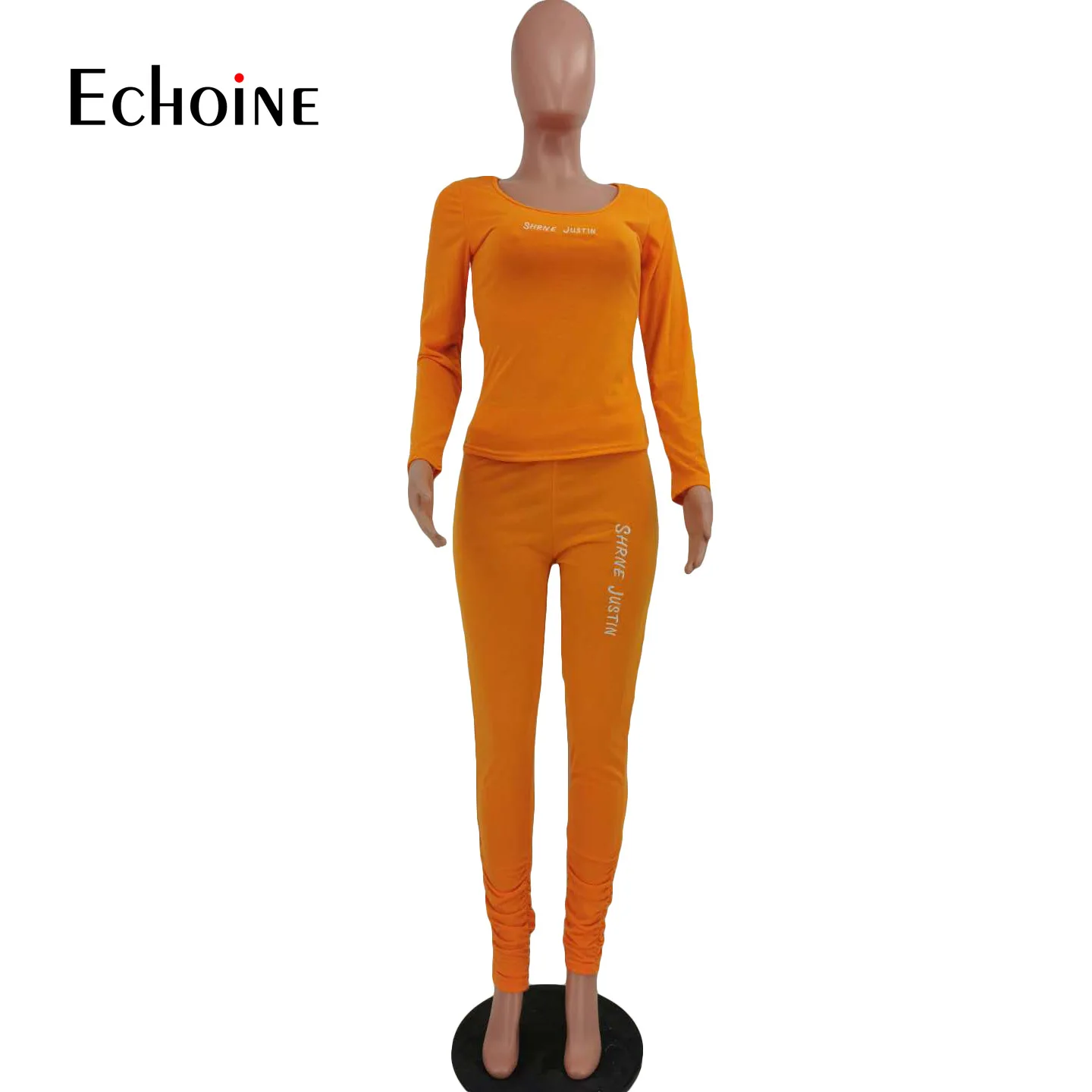 

Echoine fall Women Letter embroidery Tracksuits Full Sleeve Top stacked pants Two Piece Set Casual Fitness Outfits Sportswear
