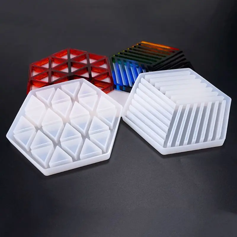 

Handmade Resin Epoxy Geometry Silicone Mold DIY Insulation Hollow Striped Triangle Modeling Hexagon Coaster