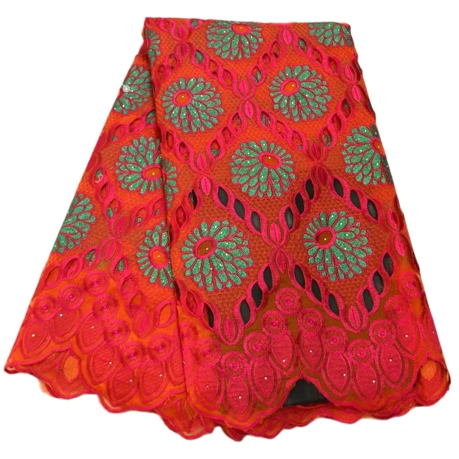 

Jenpher red High quality African Swiss Voile Lace with stones Organza handcut African lace Fabric for wedding- N88106