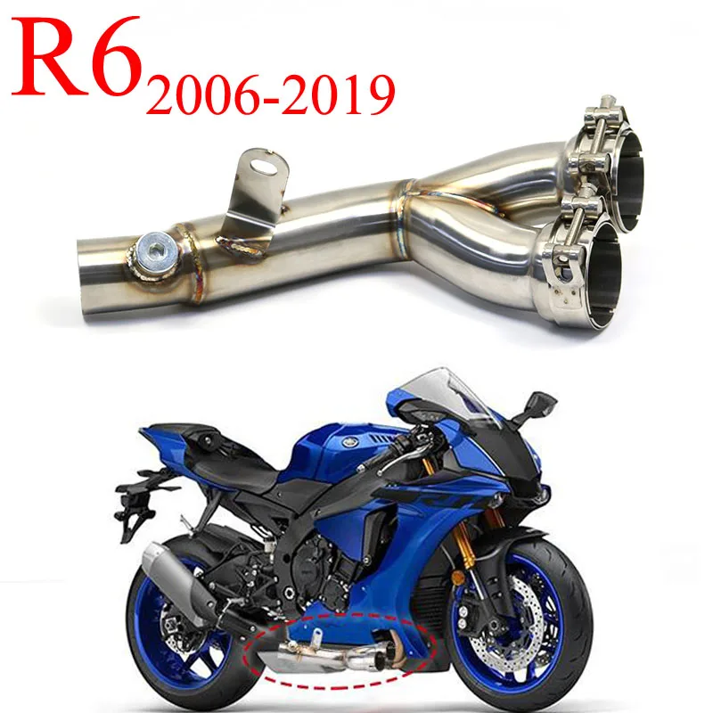 

Выхлопная средняя труба мотоцикла для Yamaha R6 YZF-R6 2006 07 08 09 10 11 12 13 14 15 16 17 18 2019, звеньевая труба из нержавеющей стали