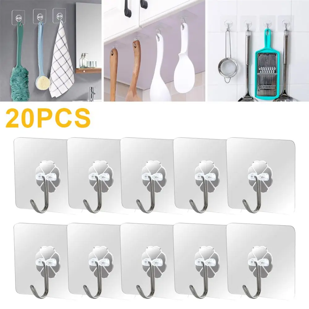

20PCS Hanger Hook Suction Cup Adhesive Wall Vacuum Sucker Heavy Bathroom TransparentLoad Rack Stainless Steel Transparent4000208