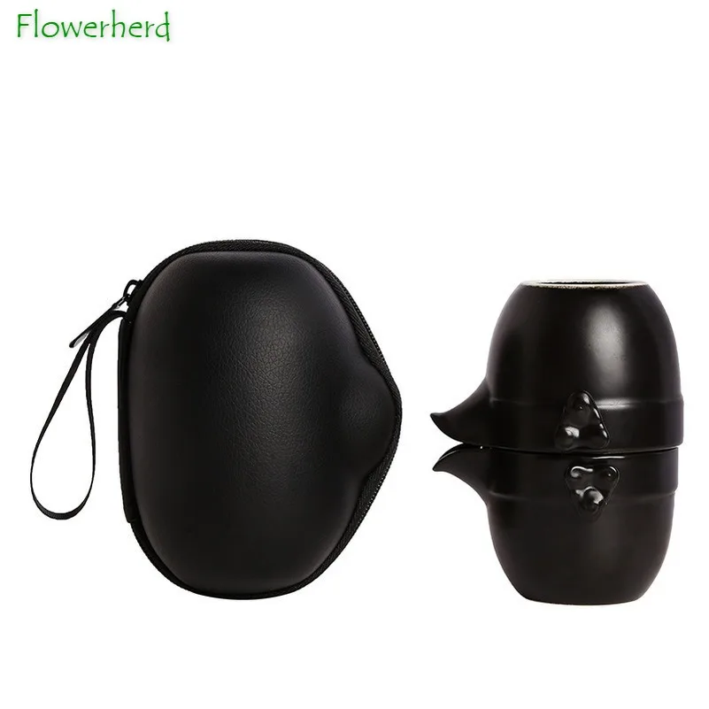 

Ceramic White Porcelain Kung Fu Tea Set Teaware Travel One Pot Two Cups Portable Creative Office Teapot Tea Cup