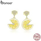 Женские серьги-гвоздики из серебра 925 пробы с лимоном, с эмалью, BSE435