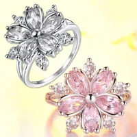 fashion sakura pink princess rings crystal stone ring charm for women dainty bride flower zircon engagement ring gift accessorie