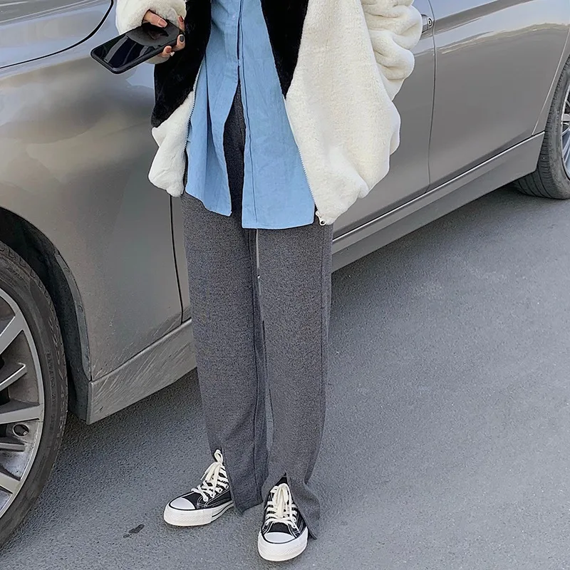 

Split Wide Leg Pants Women's Spring and Autumn Korean Style High Waist Slimming All-Matching Draping Thin Retro Hong Kong Style