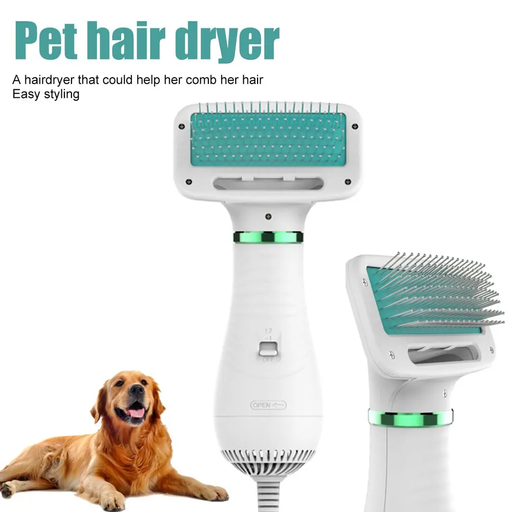 

2 In 1 Pet Grooming Dryer With Tight-Spaced Brush Home Dog Blower With Adjustable Temperatures Comfortable Slicker Brush