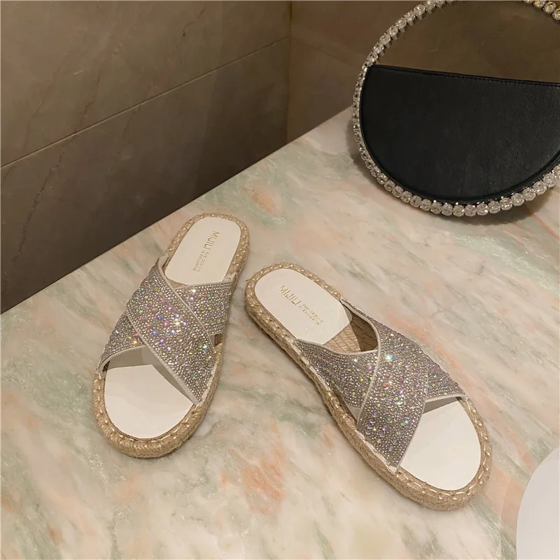 

Shoes Ladies' Slippers Luxury Slides Slipers Women Low Jelly Flip Flops Designer 2021 Flat Soft Glitter Casual Rome PU Hoof Heel