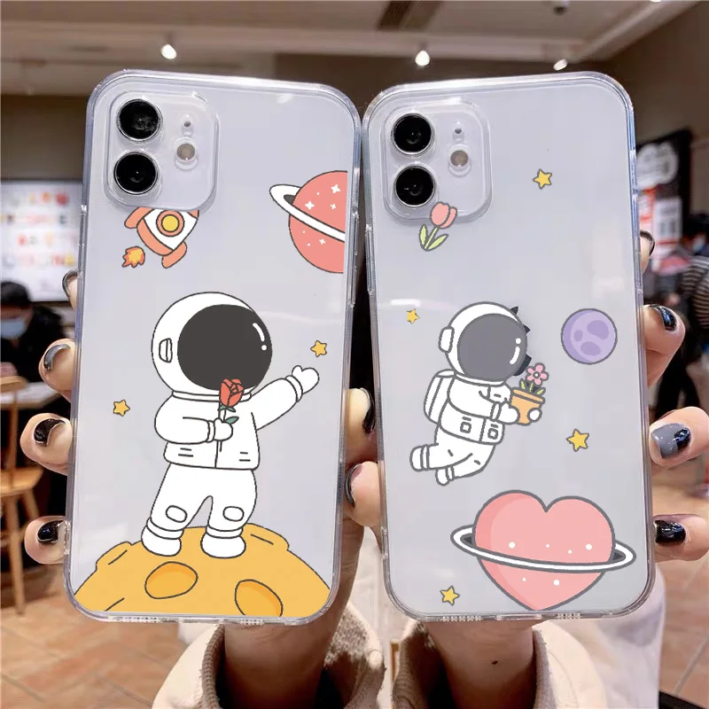 

Cute Cartoon Astronaut Star Space Phone Case For iPhone 11 13 Pro MAX XS XR X 12 7 8 Plus Clear Soft TPU Shockproof Back Cover