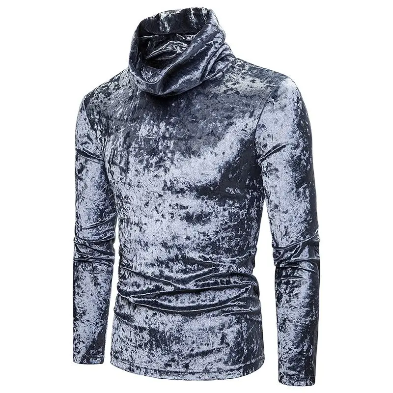 

Autumn winter men velvet turtleneck long sleeve t shirt man warm vintage casual tee shirts velour clothing drop shipping