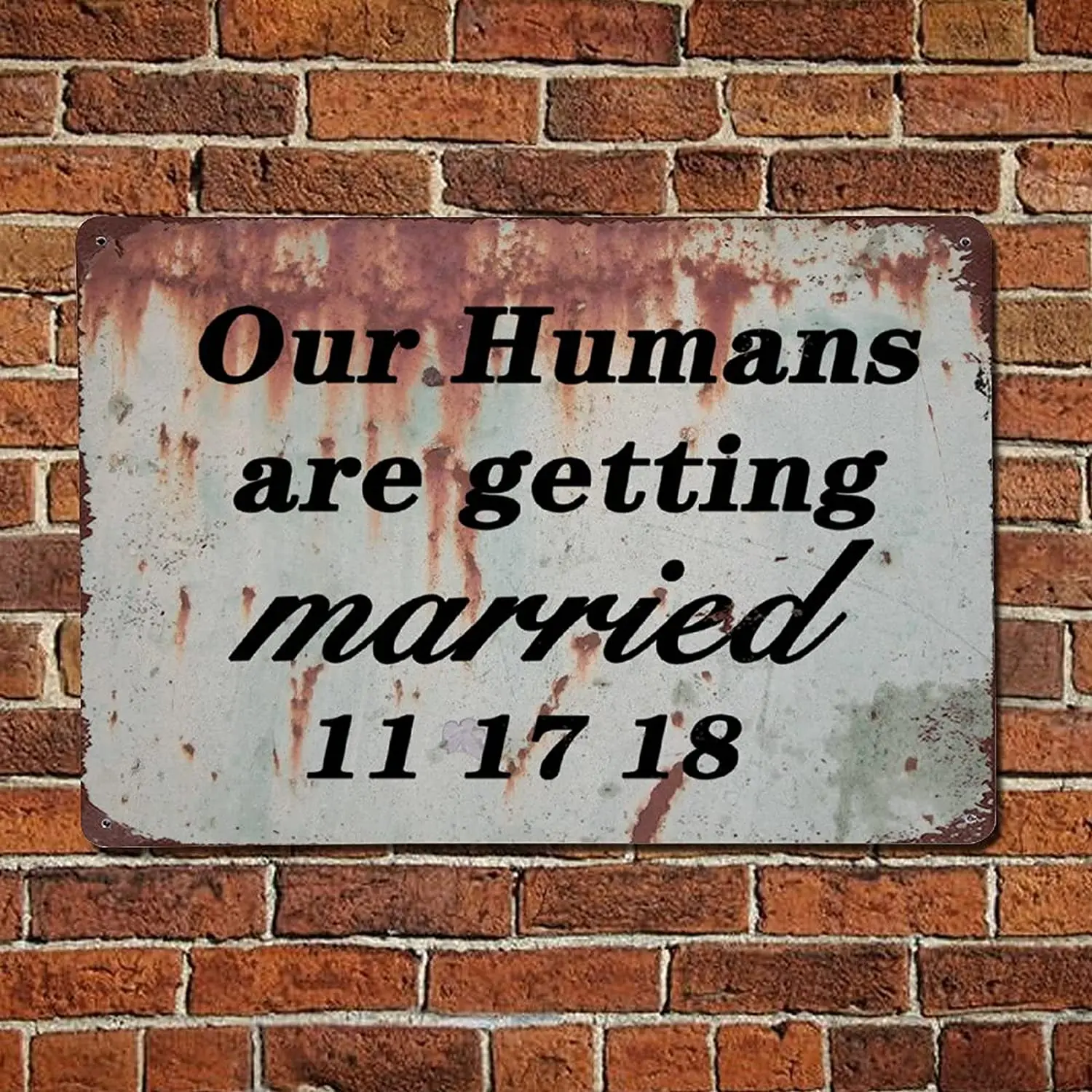 

Our Humans Are Getting Married Metal Sign Retro Quotes Bar Men Cave Garden Wall Art Festival Party Decorative Metal Plate