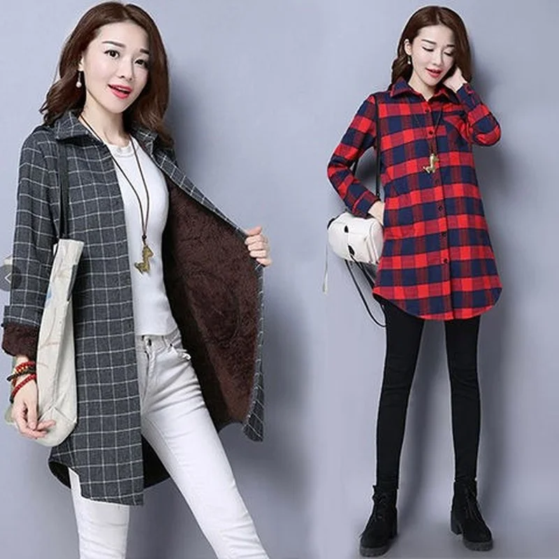 

Женская Вельветовая рубашка с отложным воротником, Классическая клетчатая однобортная Длинная блузка с длинным рукавом, Y601