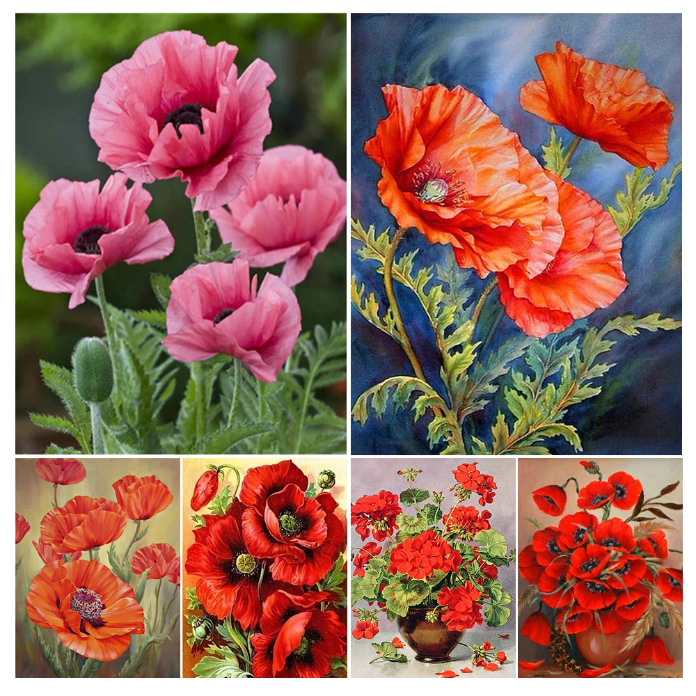 

5D DIY Diamond Painting Full Square/Round Drill Poppy Flower Cross Stitch Kit Embroidery Mosaic Picture Of Rhinestones Decor
