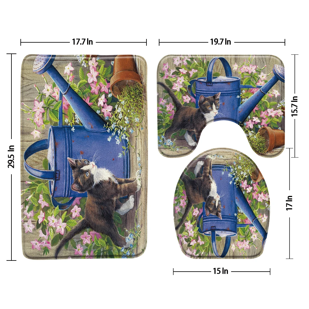 

Набор из 3 предметов: коврик для ванной с изображением цветов и кошек