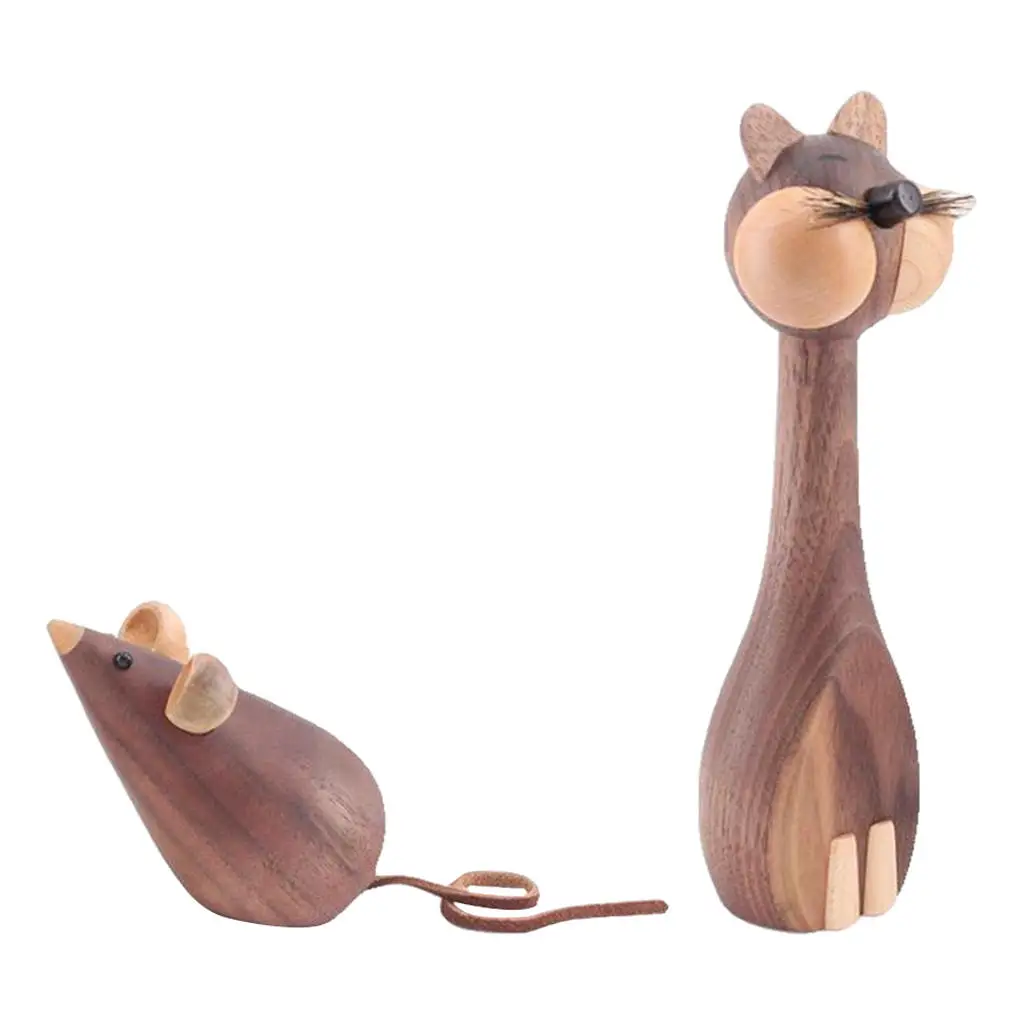 

Feng Shui Fortune Wooden Mouse and Cat Art Decor Toy Figure Statues