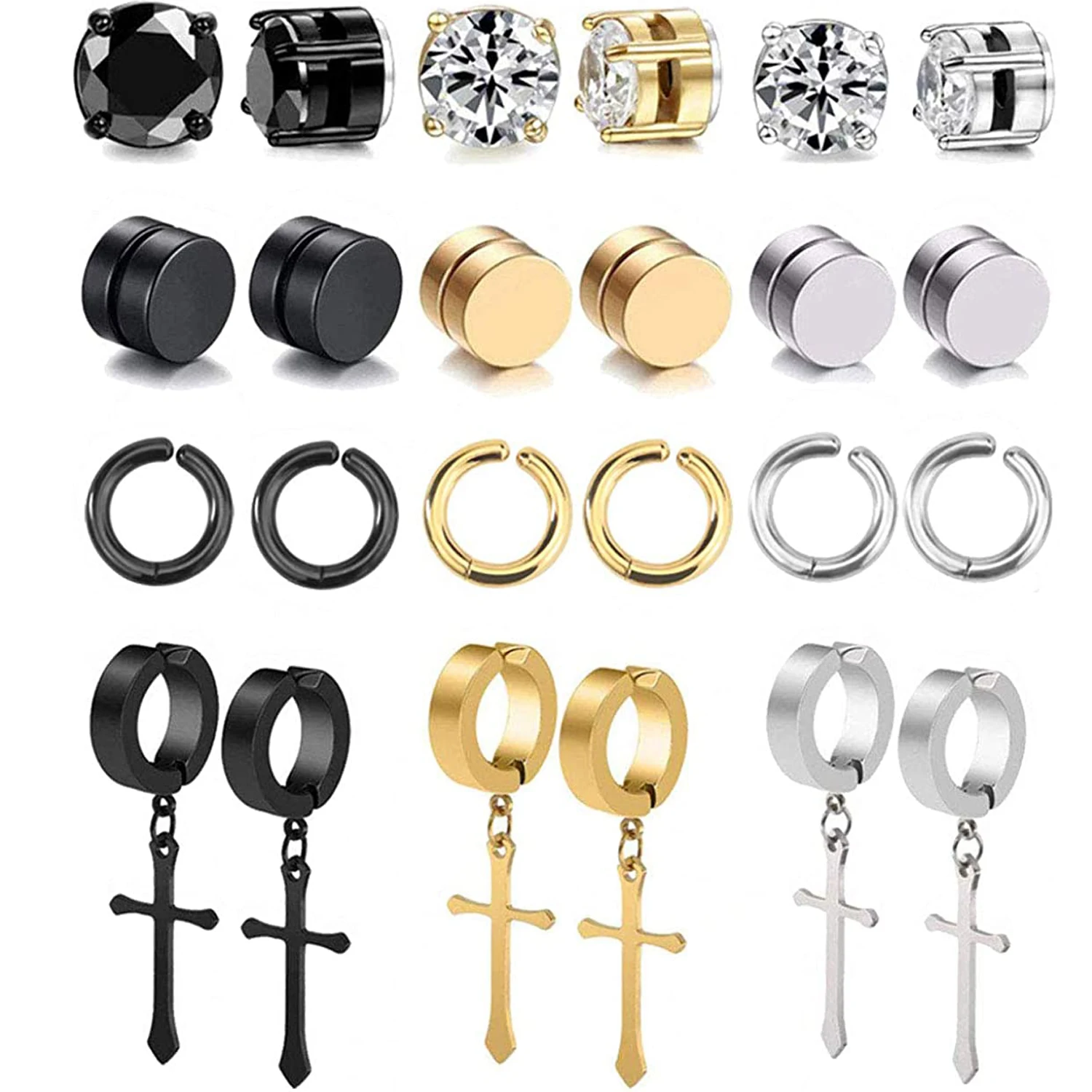 

12 пар, серьги-Клипсы из нержавеющей стали 316L