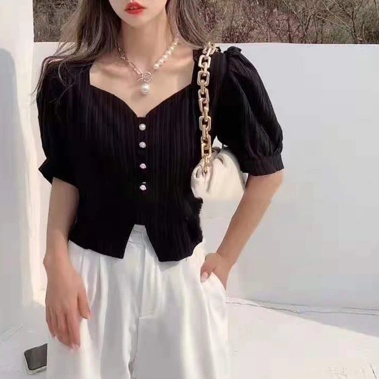 

Vintage Chic Blouse Women Fashion Short Sleeve White Cardigan Shirt Female 2021 Korean Style Streetwear Blouses Ladies